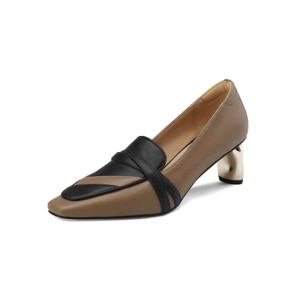 Cialisa Women Pumps New 2023 Spring Fashion Genuine Leather Mixed Colors Shoes Square Toe Strange Style High Heel Lady Footwear
