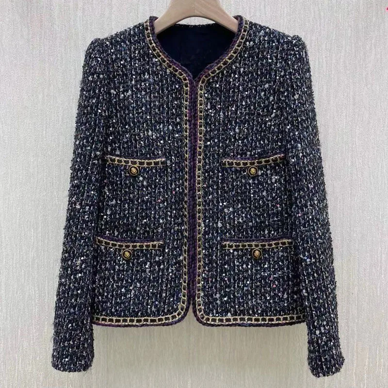 

Vintage Tweed Jacket Women Elegant O-Neck Cardigan Short Coat Spring Autumn Fashion Chic Woolen Outwear Casaco Feminine E229