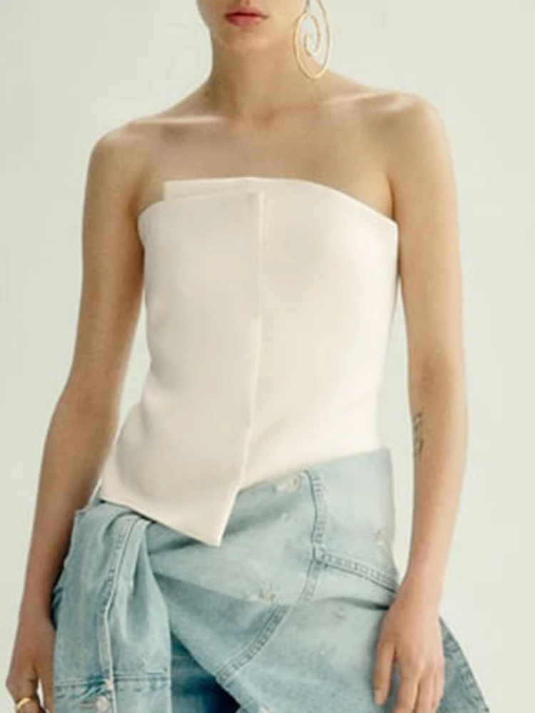 

Асимметричные атласные топы-трубы для женщин, летние женские укороченные майки без бретелек с открытой спиной и молнией, женская уличная одежда, женские майки, Y2k Топ