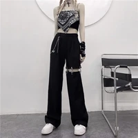 korean fashion harajuku streetwear women pants with chain hip hop loose hollow pants woman summer design straight leg trousers