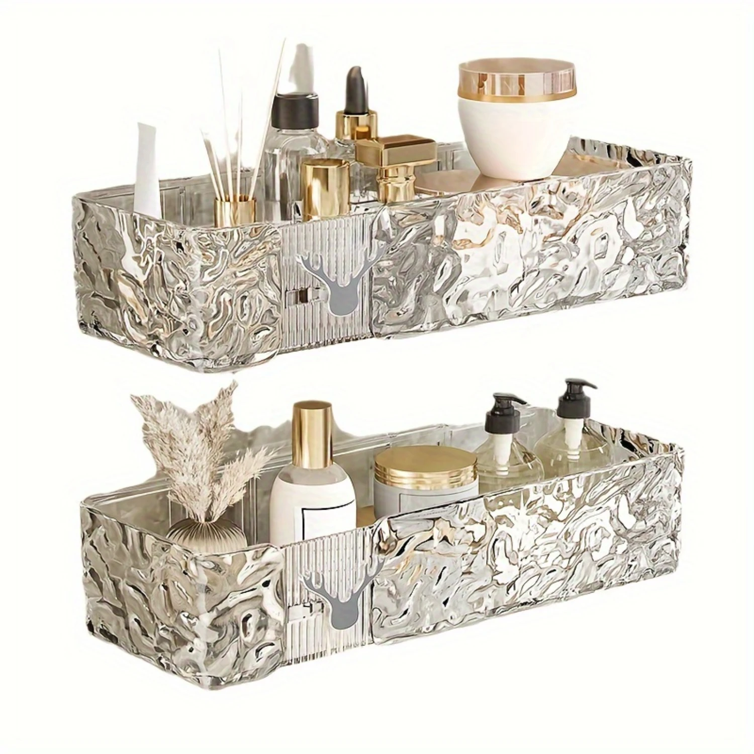 Glacier Pattern Bathroom Corner Rack - Wall-mounted Multi-layer with Suction Cups &amp Accessories