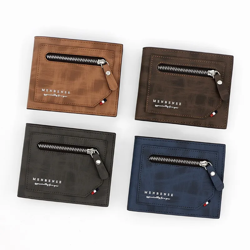 Новый мужской бумажник, модный дизайнерский бумажник из искусственной кожи с прострочкой, короткий брендовый бумажник на молнии с карманом для монет тройного сложения, мужской деловой бумажник