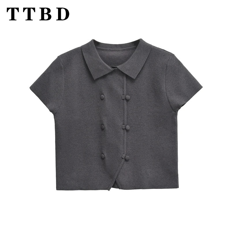 TTBD 2024 осенний новый женский повседневный короткий вязаный кардиган женская
