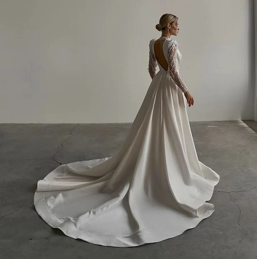 Женское свадебное платье-Русалка Lvory Прозрачное платье с жемчужинами и длинным