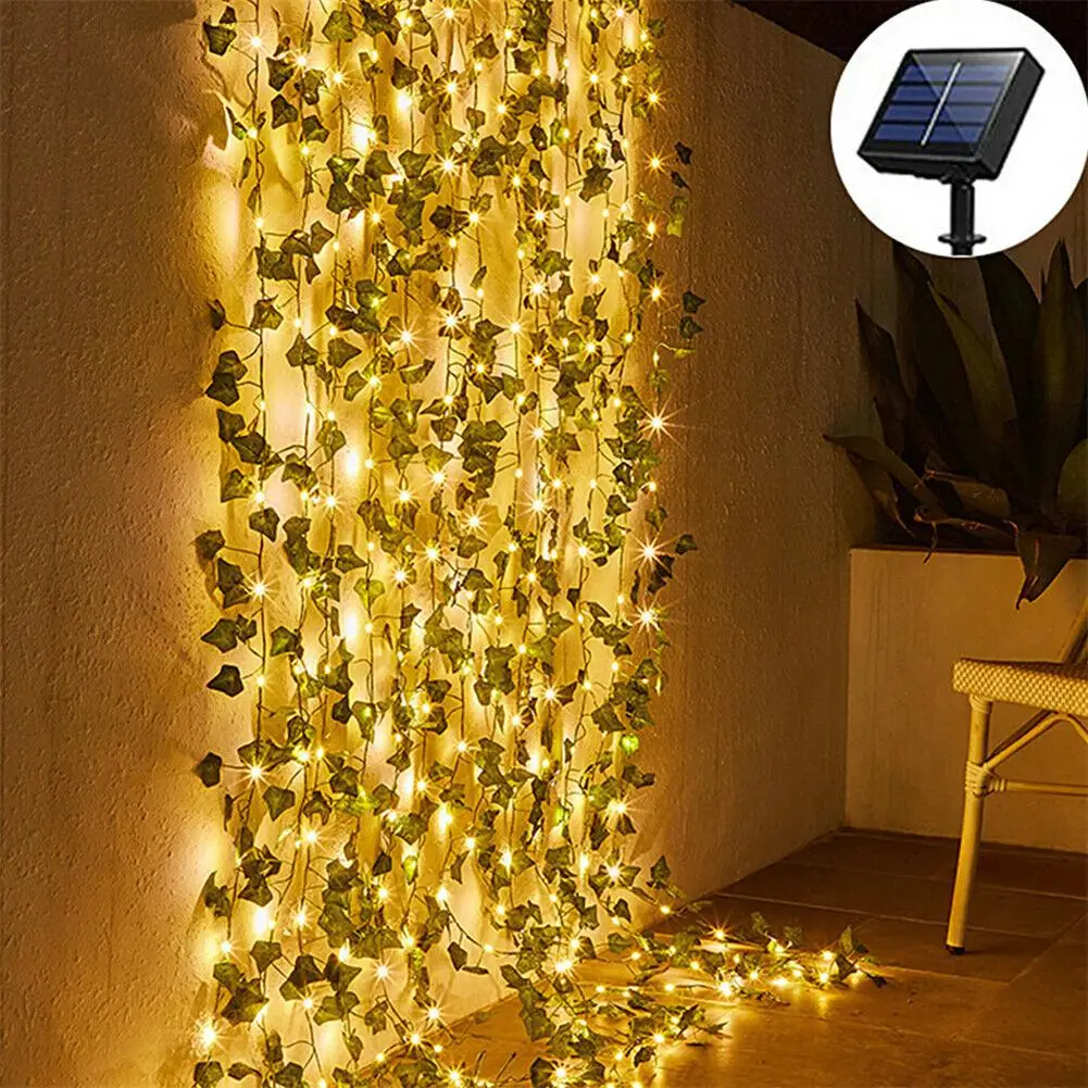 

10m 100 Led Solar Powered Ivy Vine Fairy Tale Light String Ip55 Waterproof Automatic On/ Off Garden Outdoor Decoration Wall Lamp