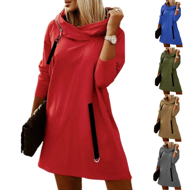 Купи Autumn And Winter 2022 New Women's Fashion Zipper Hooded Long Sleeve A-Line Dress Casual Loose Plus Size Pullover Dress за 778 рублей в магазине AliExpress