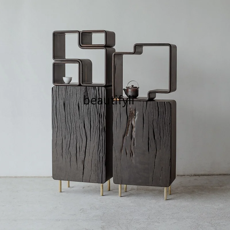 Шкаф для прихожей GY из черного дерева с скалой