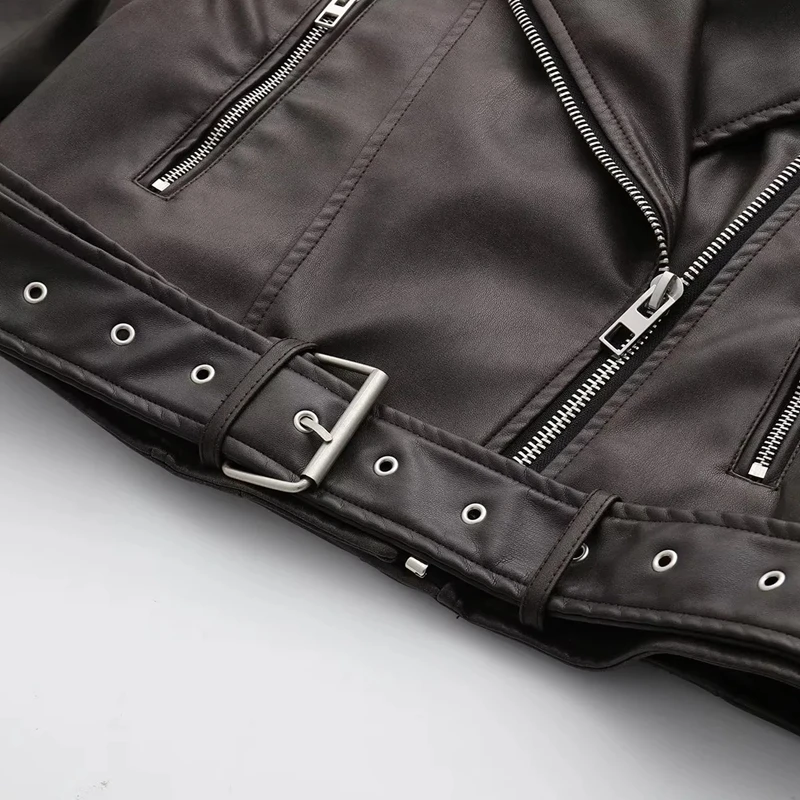 CCI Women Jackets Full Zipper Turn Down Collar Rivet 25 34 None Faux Leather Winter  Promotion YJ058T Fashion