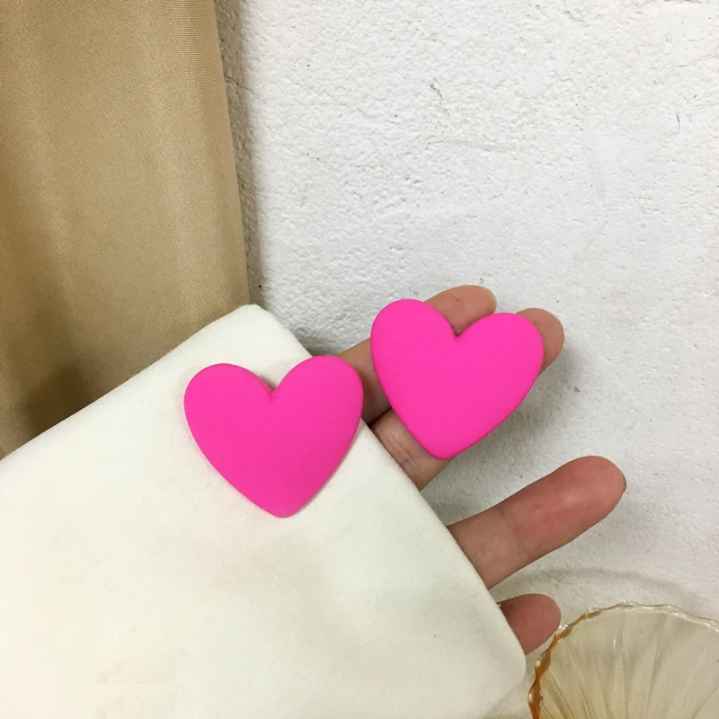 

S925 needle Modern Jewelry Pink Green Heart Earrings Popular Style Sweet Korean Style Big Love Earrings Women Party Wedding Gift