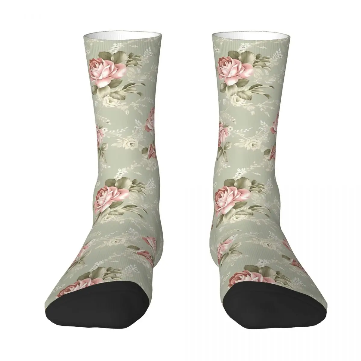 

Vintage Blush Roses Sage Green Background Sock Socks Men Women Polyester Stockings Customizable Hip Hop