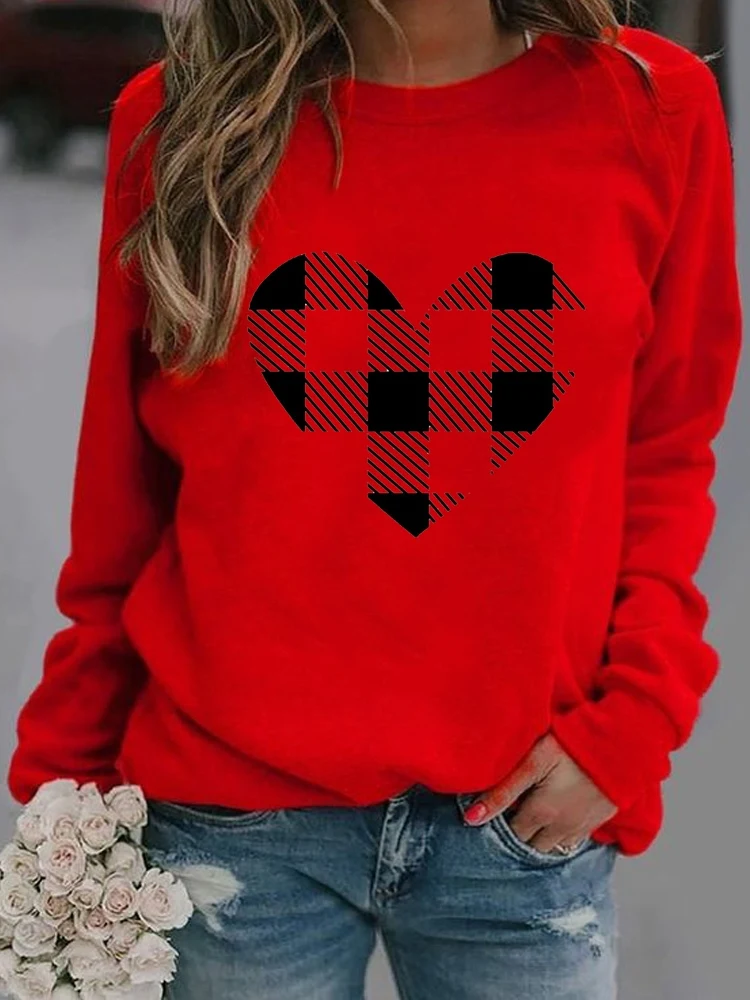 

Festival Print Woman Plaid Love Hear Happy New Year Merry Christmas Graphic Sweatshirts Casual Women Female Fashion Pullovers