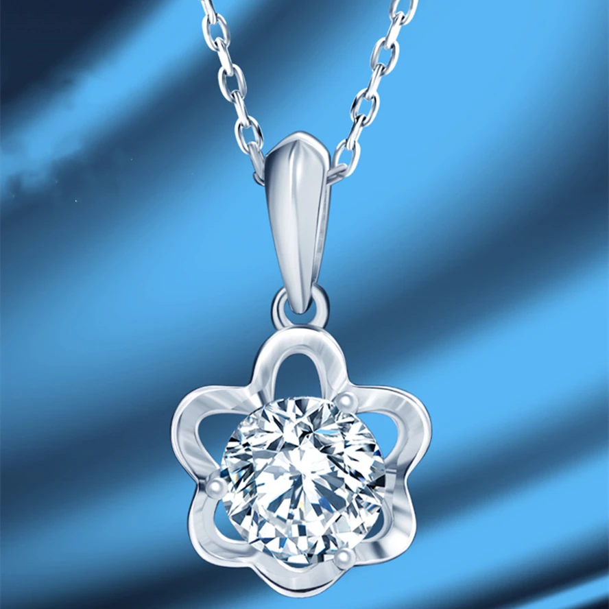 

Ladies 925 Sterling Silver Necklace White Gold Flower Inlaid Moissanite Personality Fashion Jewelry Couple Holiday Gift