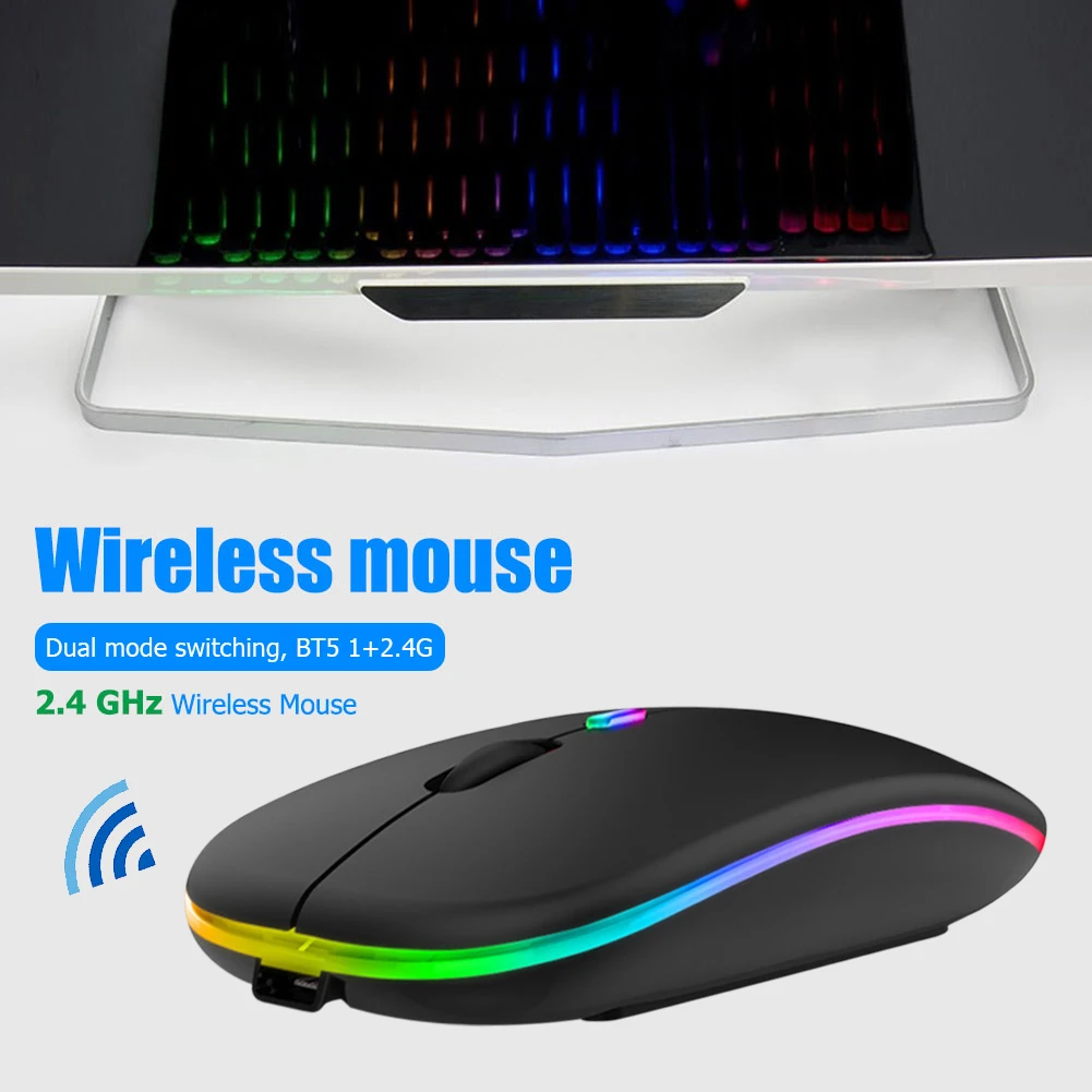 

Bluetooth-compatible Wireless Mouse with LED Backlit USB Rechargeable RGB Silent Gaming Mouse for Computer Laptop PC Mause Gamer