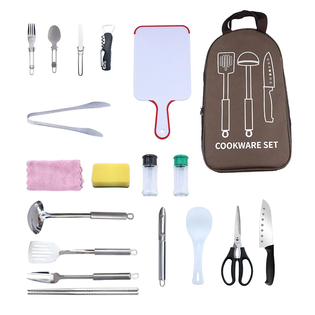 

18pcs/set Cooking Utensils Tool Kit Chopping Board Spatula Scissors Fork Knife Kitchen Organize Bags For Outdoor Picnic Camping