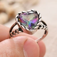 romantic love heart shiny colorful crystal vintage silver plated ladies engagement rings jewelry for women never fade gifts