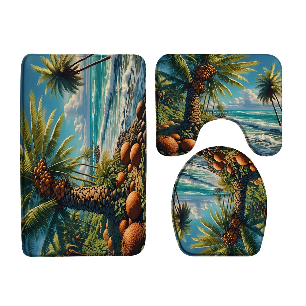 Тропический кокосовая пальма набор для ванной комнаты с занавеской душа коврик
