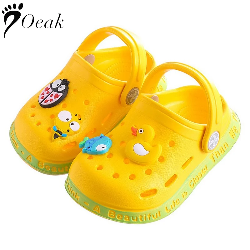 

Детские летние сандалии без задника, мультяшный рисунок, плоский каблук, однотонные шлепанцы, садовая обувь для маленьких мальчиков и девоч...