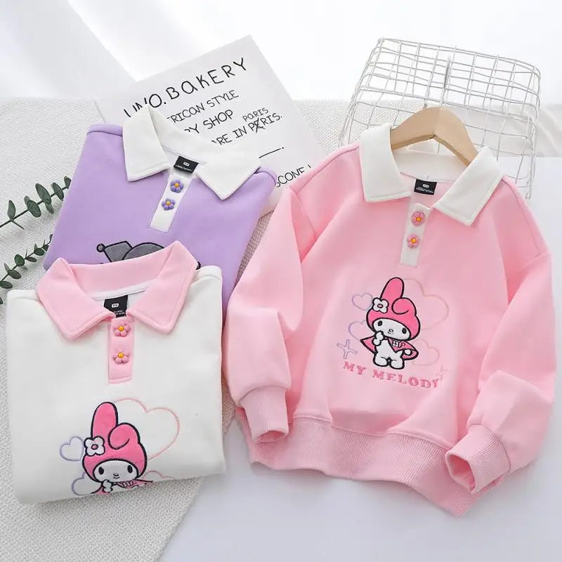 

Новинка осенний Детский свитер Kawaii Anime Sanrio My Melody милый Повседневный свитшот с мультяшным рисунком Милая модная нижняя рубашка с сердечками для девочек