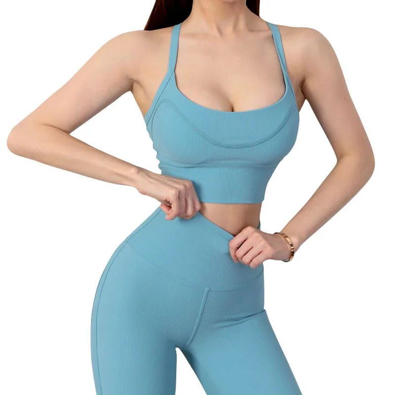 

Женские мягкие компрессионные обтягивающие ребристые леггинсы и бюстгальтер