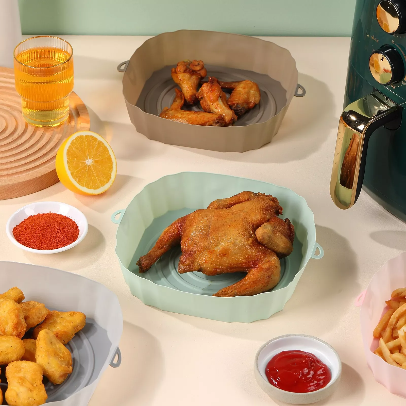 

Air Fryers Oven Baking Tray Fried Chicken Basket Mat AirFryer Silicone Pot Round Replacemen Grill Pan Accessories