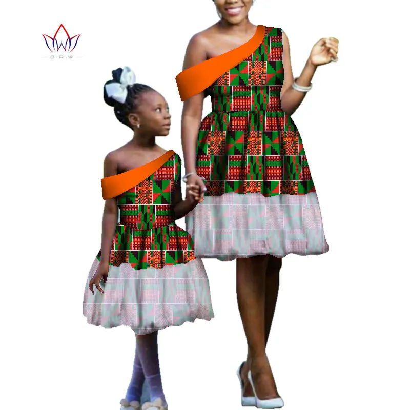 2023 Summer Dashiki African Dresses For Women And Kids African Clothing Knee Length African Dresses For Girls Bazin Dress WYq120