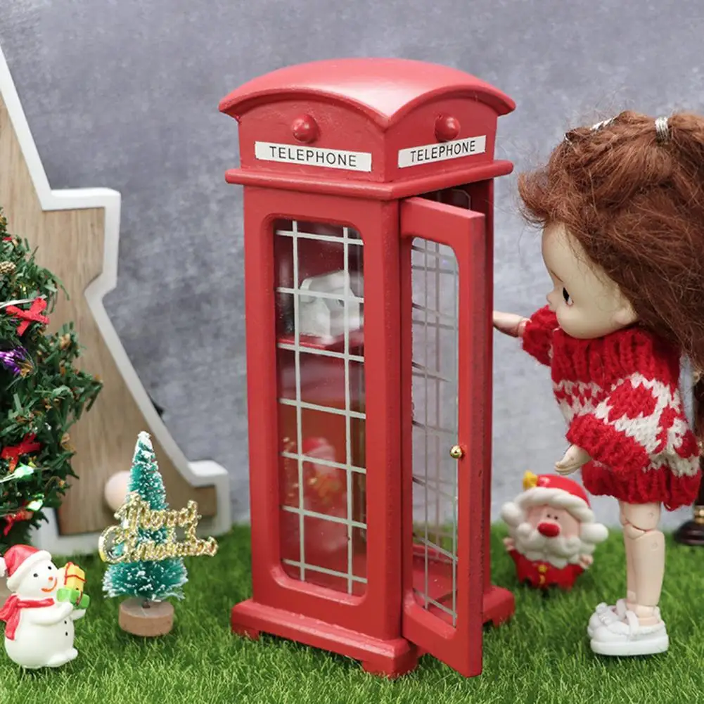Premium Red Fun Miniature Dollhouse Phone Booth for 1/12 Doll House Model |