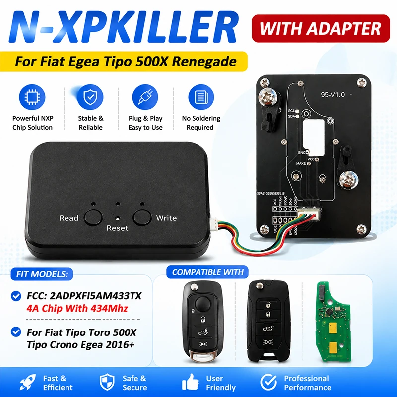 Фото Беспаечный адаптер MCKB095, совместимый с чипом nxpkiller Fit FCC RX2RKEL9 4A NCF 434 МГц для Fiat Egea, Tipo, 500X, Jeep Renegade. №1