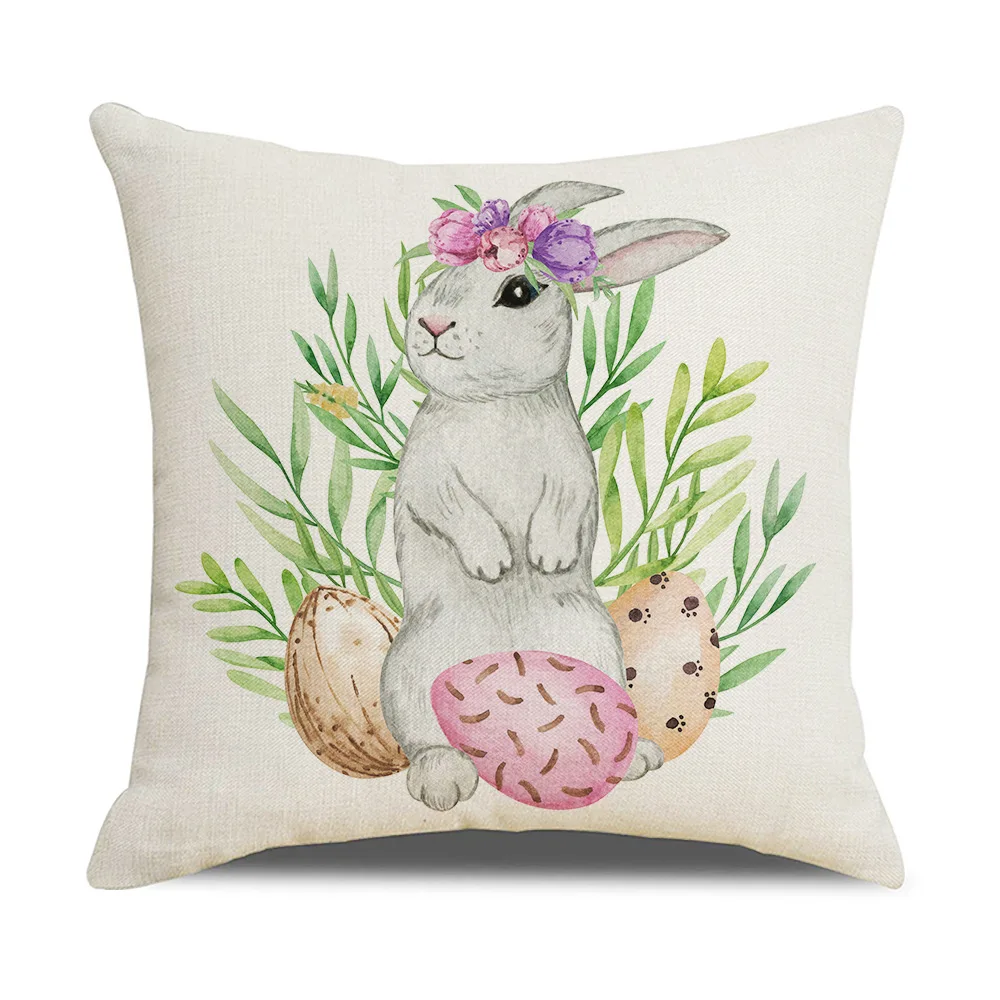 

Cartoon Easter Pillow Cover Linen Household Products Printed Pillow Cover Rabbit Series Cushion