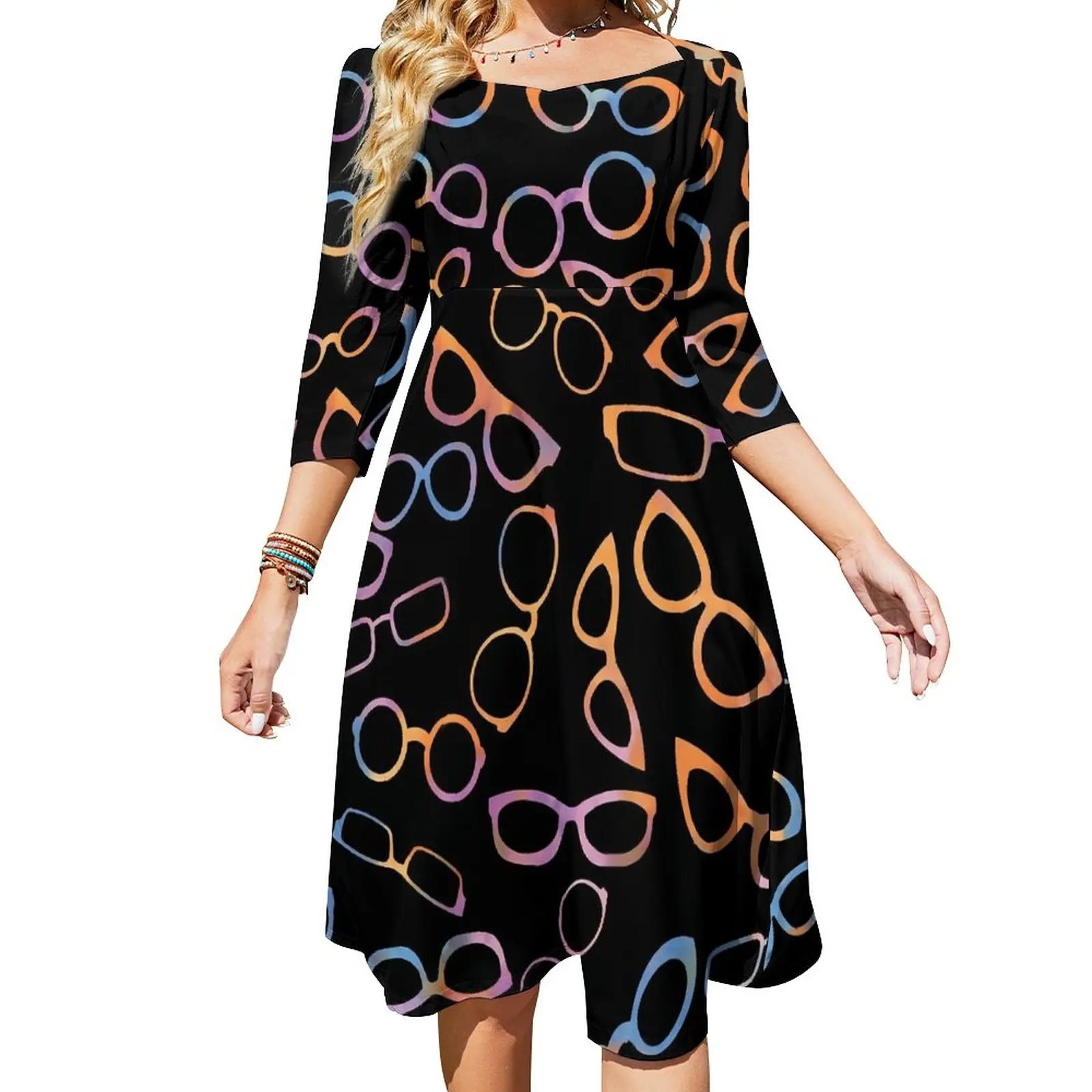 

Glasses Dress Spring Sexy Orange And Blue Eyeglasses Elegant Dresses Women Street Wear Oversized Casual Dress Gift Idea