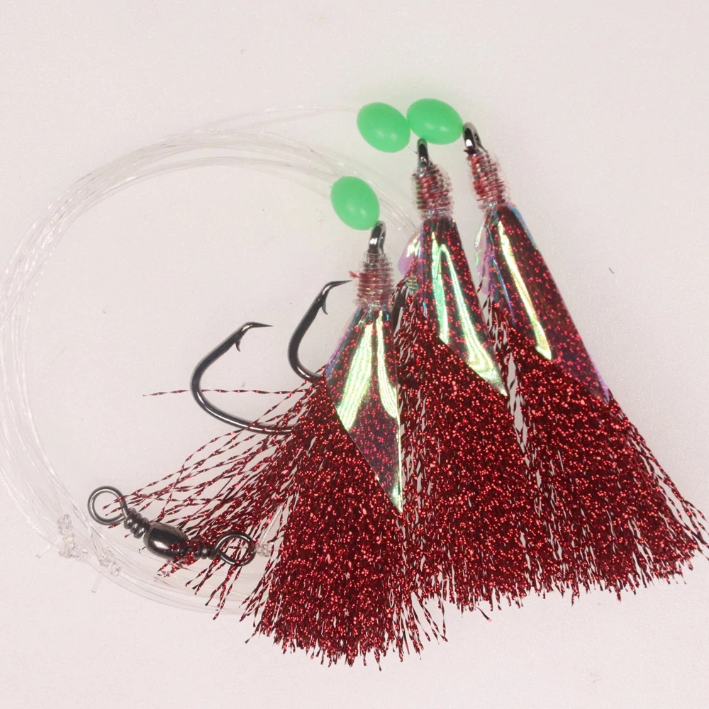 Elllv 10Bags Sea Fishing Shining Fish Skin Bait Sabiki Rigs 2/3 Hooks With Barrel Swivel Pink Yellow Green Red Blue 1/0 - 8/0 images - 6