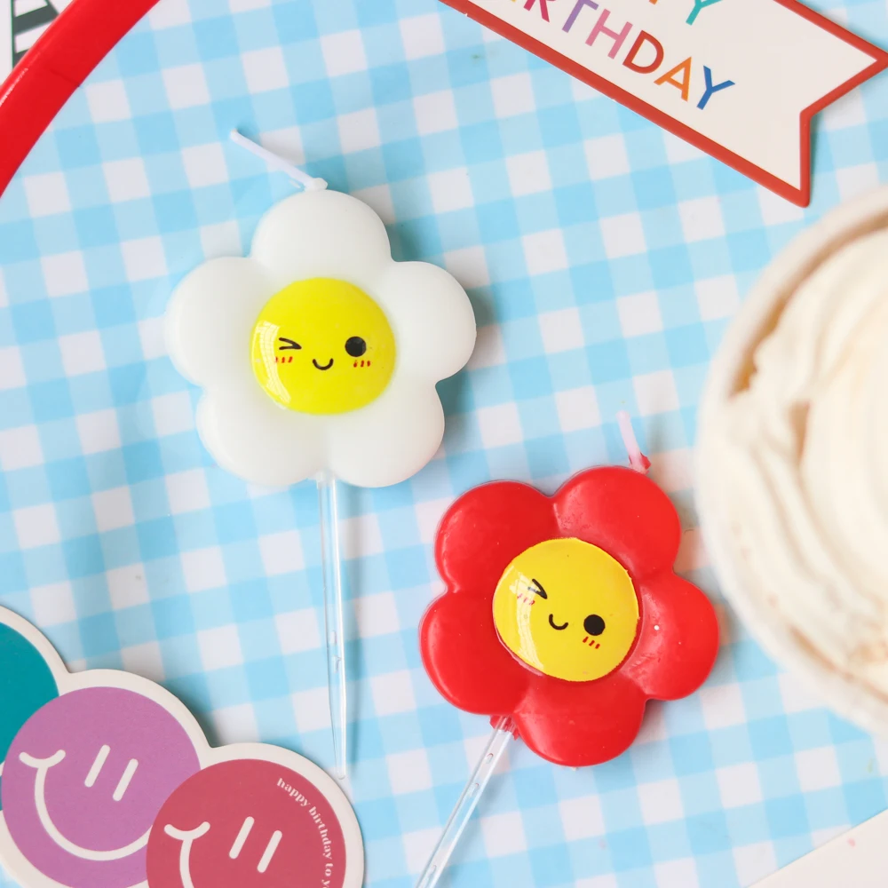 

Sunflower Daisy Flower Smiley Candle Cake Topper Decoration Wedding Party Dessert For Kid Girl Birthday Dessert Baking Supplies