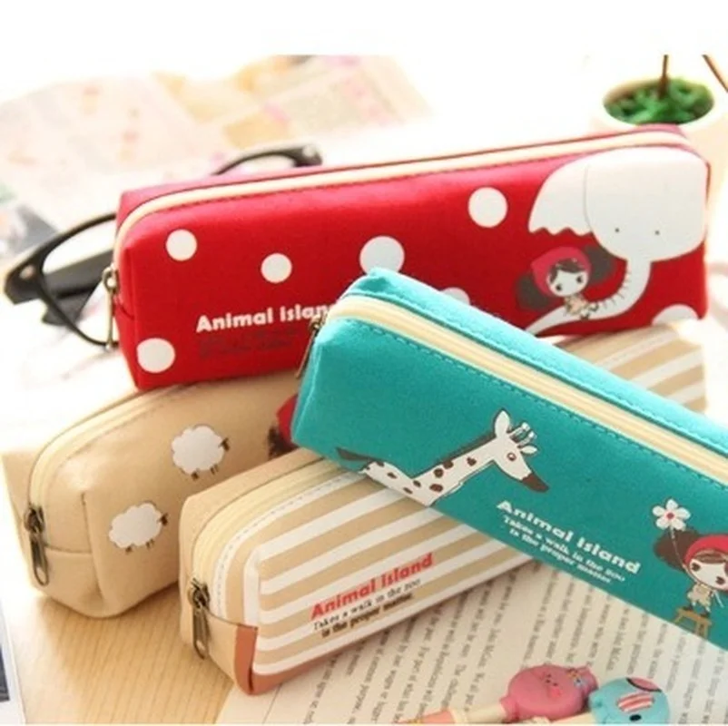 

Lovely Girl Canvas Pencil Case Cute Kawaii Cartoon Fabric Zipper Animal Pencil Bag for Kids School Supplies Free Shipping