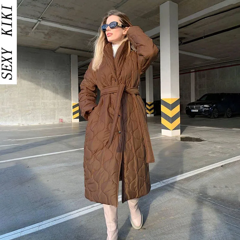 Winter new long lace-up padded jacket design sense women's fashion casual warm padded jacket