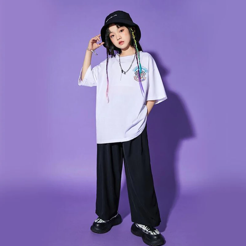 

Детская одежда в стиле K-POP, футболка оверсайз в стиле хип-хоп с граффити, уличная одежда, мешковатые брюки для подростков, девочек и мальчиков, костюм для джазовых танцев, одежда