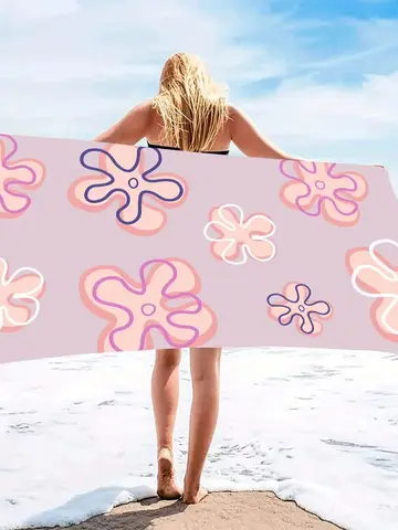 Cute Flowers Beach Towel, Pink Oversize Quick Dry Beach Towel, Soft Swim Towels, Use for Courtyard Camping Outdoor Activities