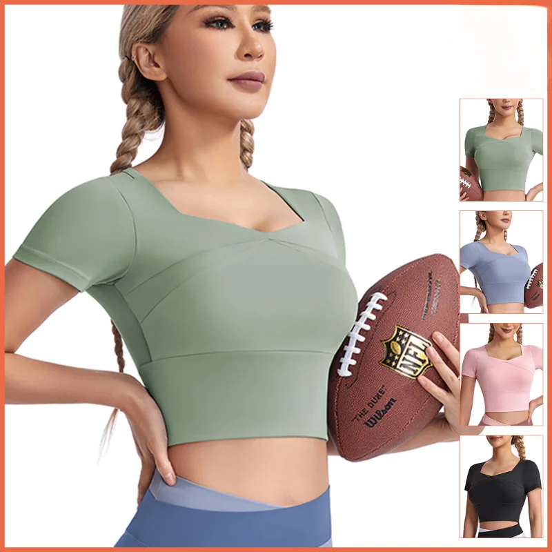 

Women's Navel Cropped Sports T-Shirt New Quick Dry and Sweat Absorbing Sportswear Aerobics Pilates Jogging Yoga Short Sleeve Top