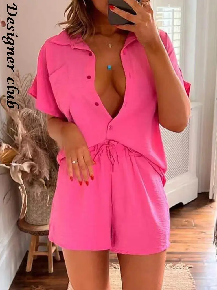 Женский однотонный комбинезон Повседневная Свободная рубашка на пуговицах