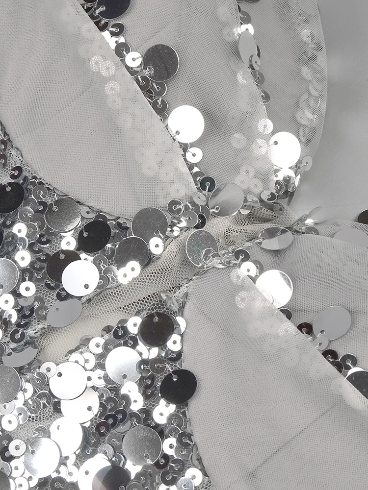 VC Роскошное серебряное платье с блестками без бретелек оборками и Мини-женское