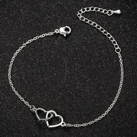 tulx double heart charm bracelet for women pulsera jewelry stainless steel interlocking small heart bracelets