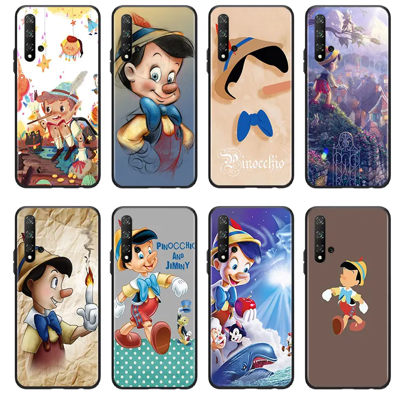 Pinocchio Phone Case For Huawei Honor 60 50 X30 30i 20 10 10i 10X 9X 9S 9C 9 8X 8A lite Pro SE Black luxury Silicone Cover Funda