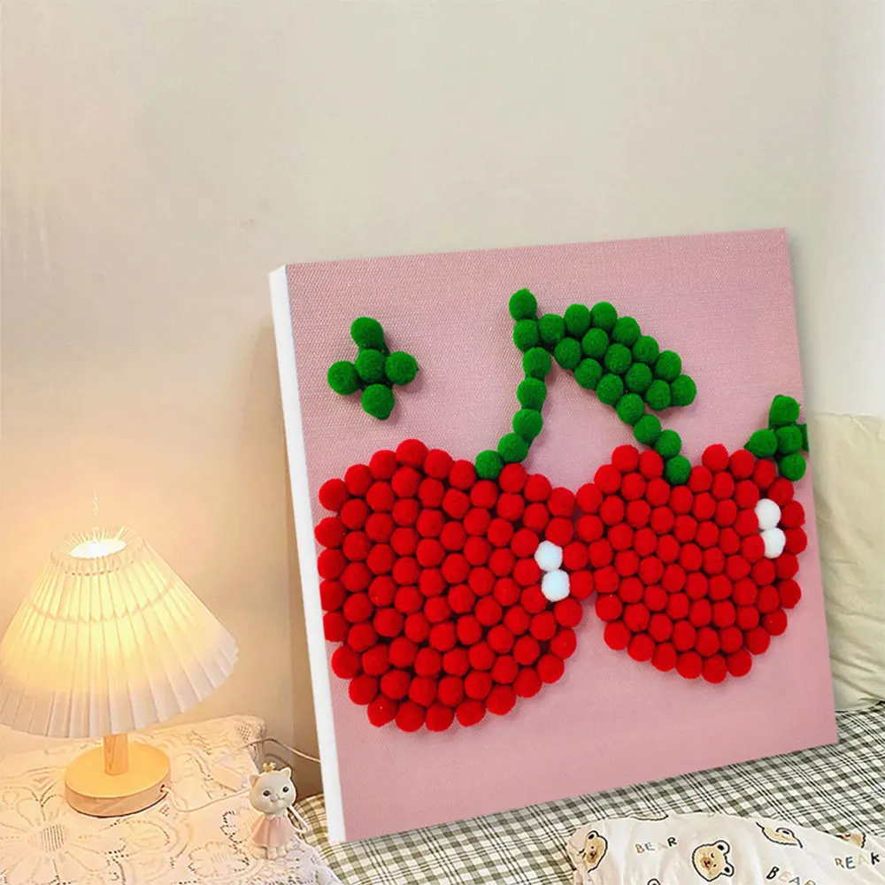 

Pompoms Painting Craft for Adults and kid,Colorful Pompoms Art for Beginners,DIY on Paint Canvas. Boys and Girls Gift.(Cherry)