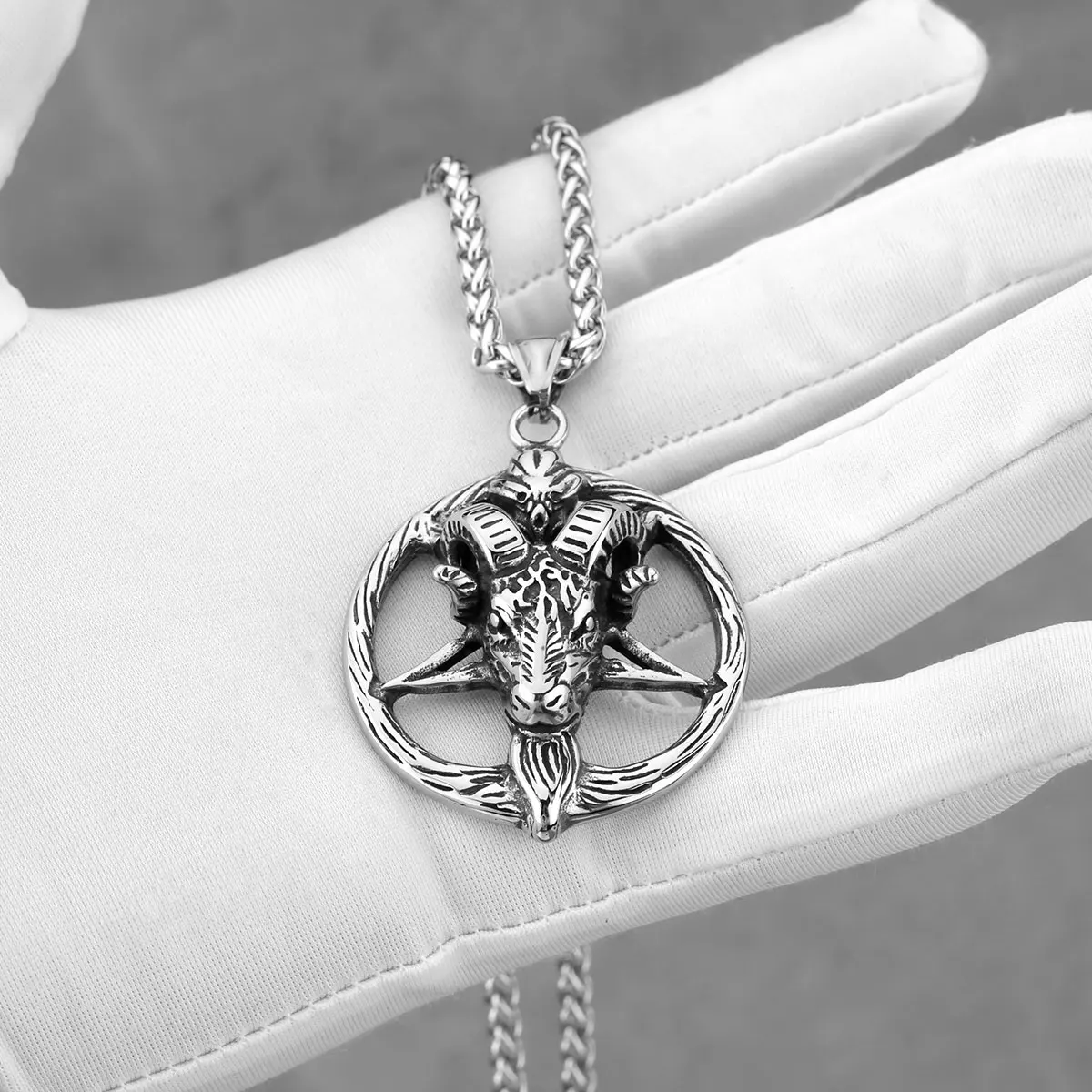 Ожерелье из нержавеющей стали с подвеской сатаны OZU Pentaagramm мужские винтажные