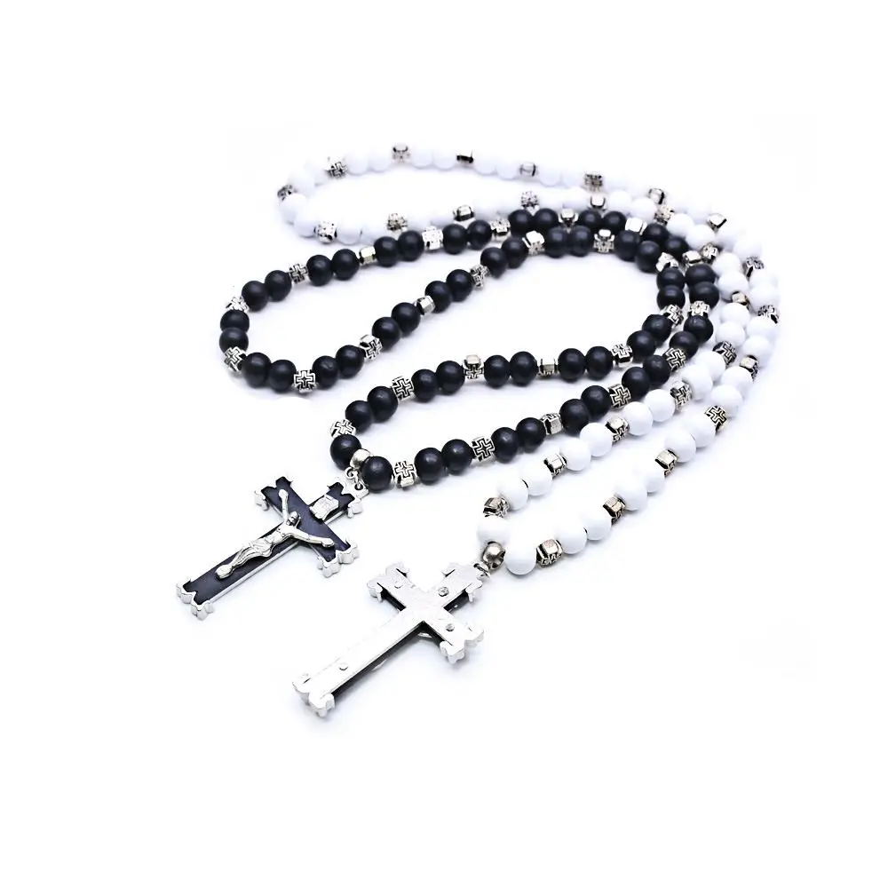 

Vintage Cross Juses Pendant Prayer Rosary Beaded Necklaces Wooden Beades Chain Necklace for Men Christian Easter Day Jewelry