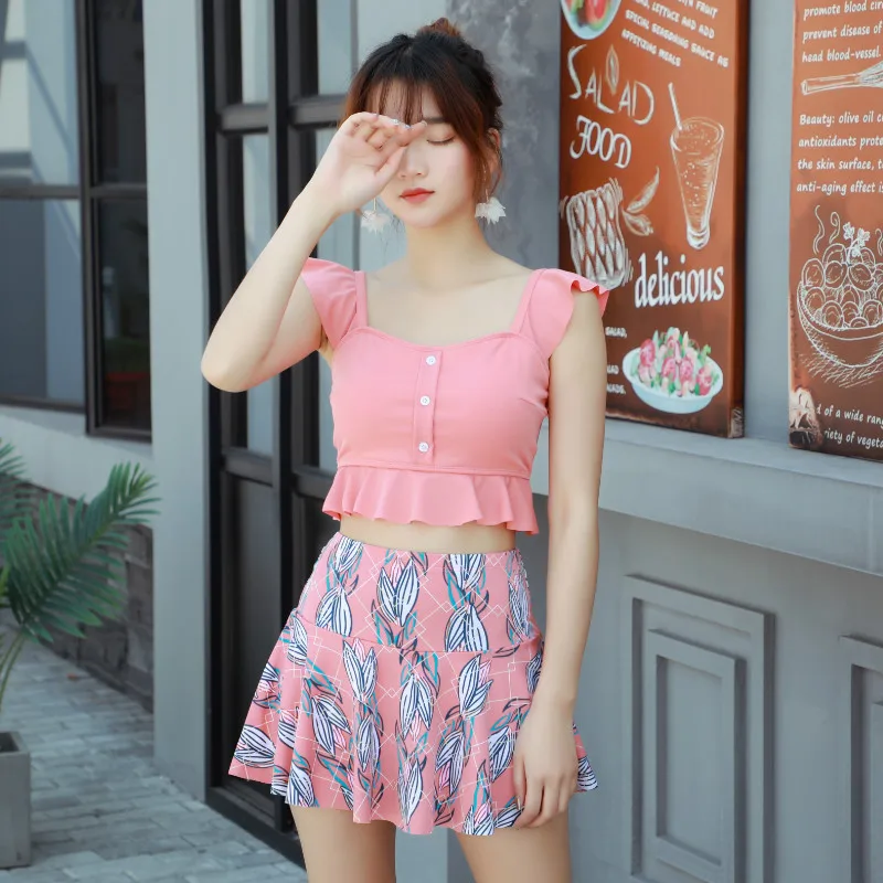 2022 Korean Sexy Print Patchwork Bikini Set Women Swimsuit Push Up Swimwear Bikini Bathing Suit Swim Wear Beach Swimming Skirt