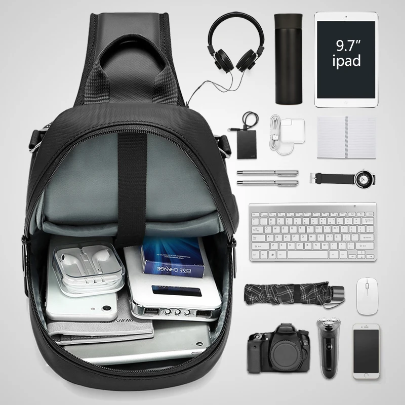 XIEN Chest Pack Messenger Bag for Men Black Crossbody Shoulder Bags 7.9