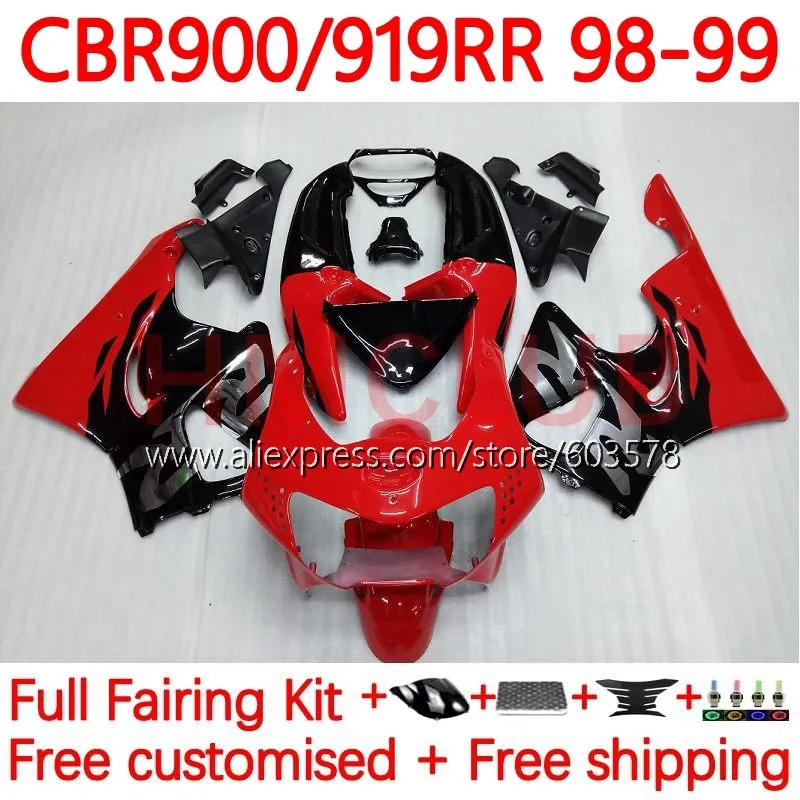 

Body For HONDA CBR919RR CBR 919RR 900RR CBR900 919 RR CC 98-99 CBR919 RR 1998 1999 CBR900RR 98 99 red black blk Fairing 118No.2