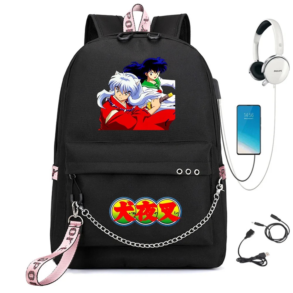 

Anime Inuyasha Nylon Backpack Schoolbag Casual USB Charge Cartoon Teenger Travel Laptop Bag Zip Student Bookbag Unisex Knapsack
