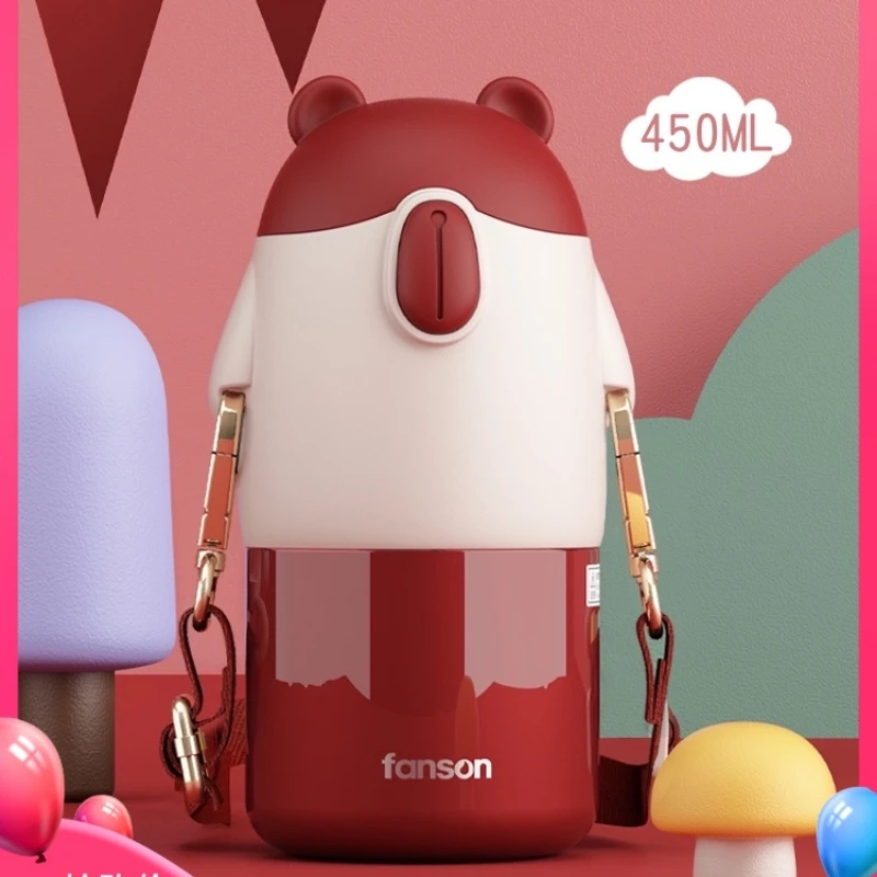 

Children's Thermos Cup Straw Water Cup Girl High Face Value Cute Strap Portable Primary School Children's Special Water Cu