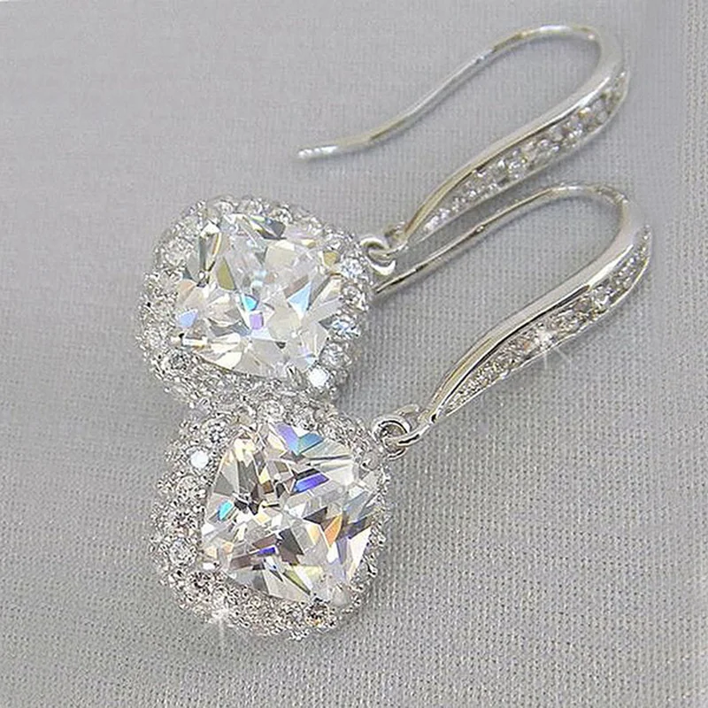 Silver Colour Cubic Zirconia Earrings Shining Elegant Banquet Party Jewelry Earrings Birthday Anniversary Christmas Gifts images - 6