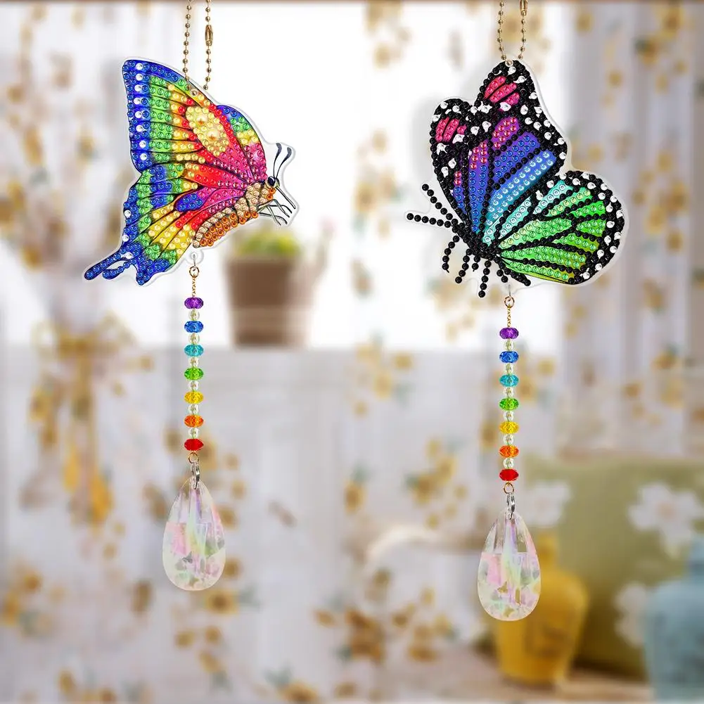 

[ READY STOCK ] 2pcs Acrylic Diy Diamond Painting Drawing Beaded Pendant Craft Double Sided Diamond Decorative Pendant Art